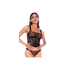 Top style corset en large résille et tanga 